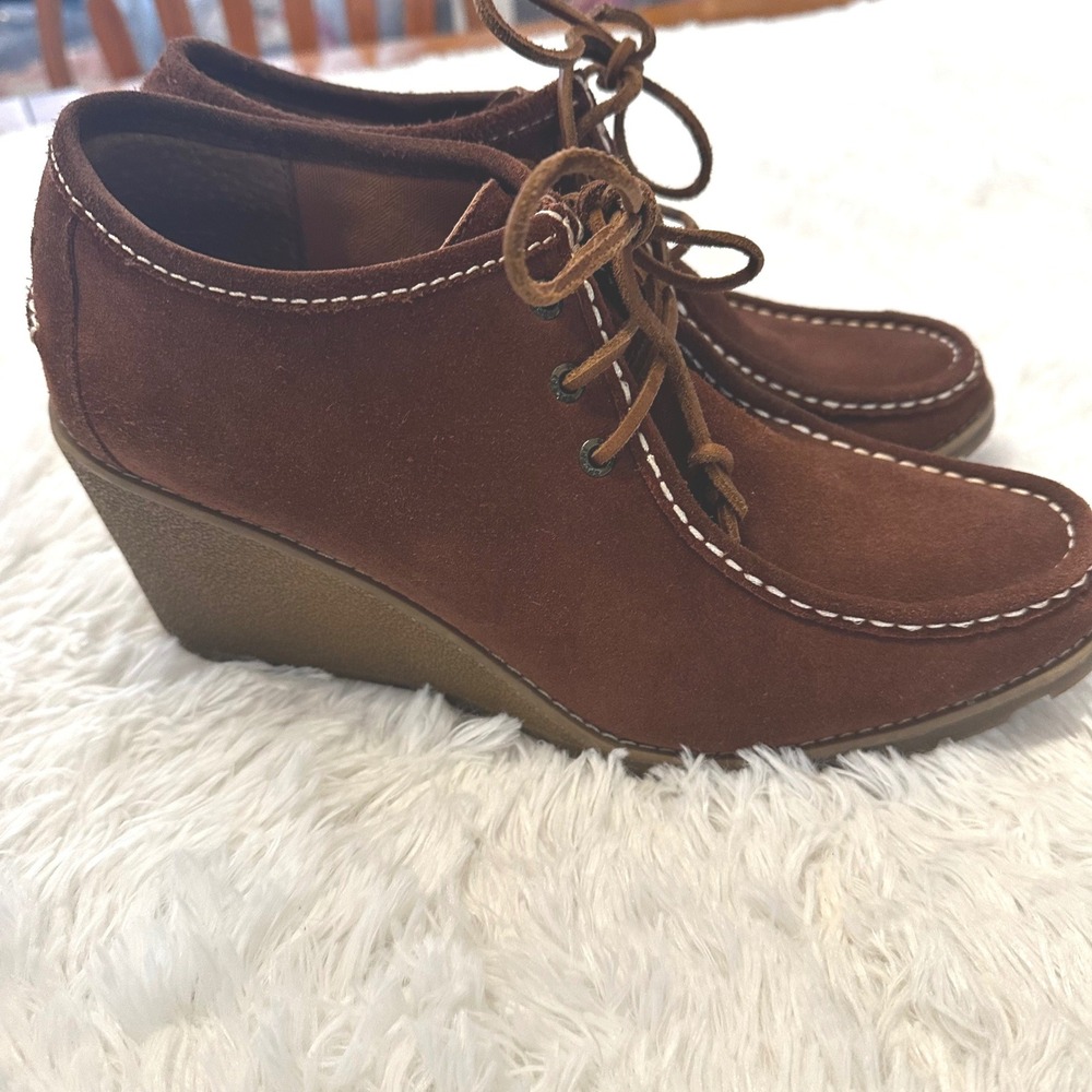 Sperry Top-Sider Womens Brown Suede Wedge Booties Moc Toe Lace Up STS96142 12M